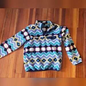 Patagonia Synchilla Aztec Print Yellow Turquoise Pullover Fleece Size M Womens